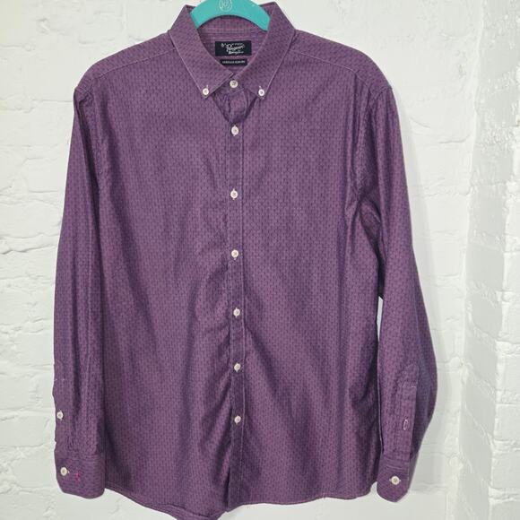 Penguin Heritage Purple Dot/Diamond Pattern Slim Fit Button-Up Shirt - 16/32-33 - Picture 4 of 5